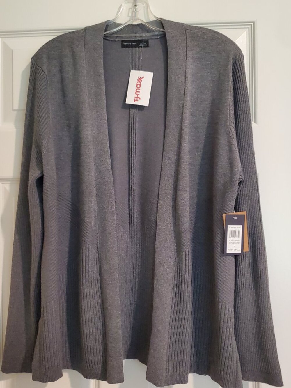 Verve Ami Misty Grey Heather Cardigan Sweater Womens Large - NWT